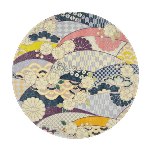 着物伝統的日本のフローラ花ガラス カッティングボード (正面)