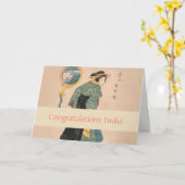 着物女日本の女の遊女アート カード (黄色い花)