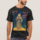 着物姿のサムライ猫 Tシャツ (正面)