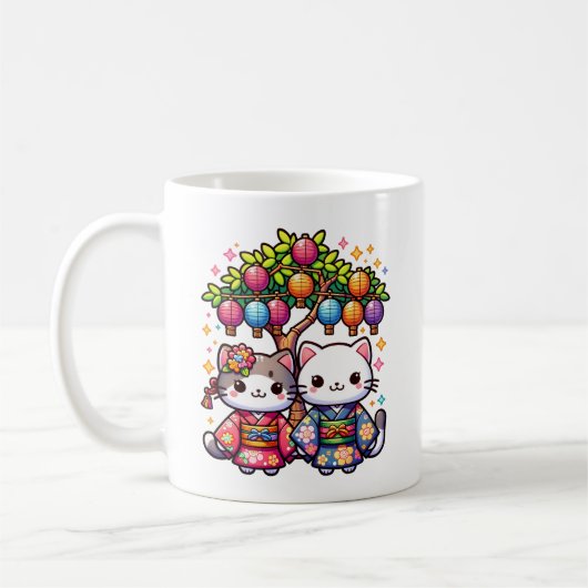 着物姿の七夕子猫たち コーヒーマグカップ (左)
