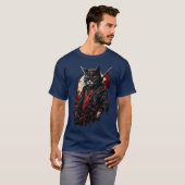 着物姿の血塗れデーモンサムライ猫 ギフト 少年 Tシャツ (正面フル)