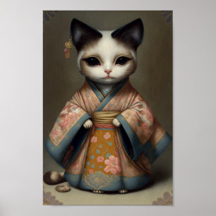 着物子猫姿の芸者の少女として甘い着物 ポスター