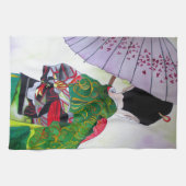 着物日本のと傘の芸者芸 キッチンタオル (横)