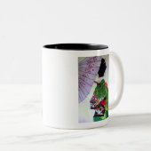 着物日本のと傘の芸者芸 ツートーンマグカップ (正面右)