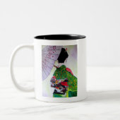 着物日本のと傘の芸者芸 ツートーンマグカップ (左)