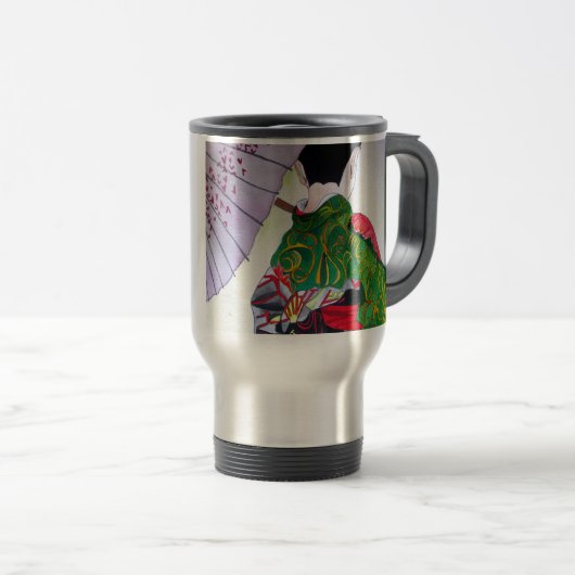 着物日本のと傘の芸者芸 トラベルマグ (正面右)