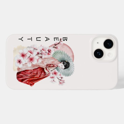 着物日本のと桜の芸者の水色 Case-Mate iPhoneケース (裏面 (横))