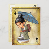 着物日本のの女の子が履物を調べる ポストカード (正面/裏面)