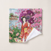 着物日本のを着た女性 バスタオルセット (ウォッシュタオル)