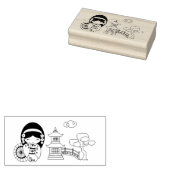 着物日本のスクラップブックに登場する傘の芸者ガール ラバースタンプ (押印)