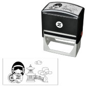 着物日本のスクラップブックの傘の少女 セルフインキングスタンプ (インサイチュ)