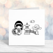 着物日本のスクラップブックの傘の少女 セルフインキングスタンプ