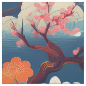 着物日本のスタイル桜盆栽文様 ファブリック (クローズアップ)