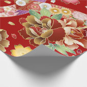 着物日本のデザインかわいいカラフル花 ラッピングペーパー (角)