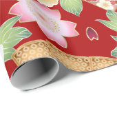 着物日本のデザインかわいいカラフル花 ラッピングペーパー (ロールコーナー)