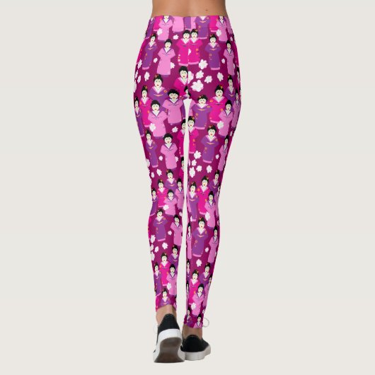 着物日本のピンク柄の芸者 レギンス (裏面)