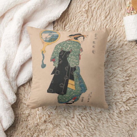 着物日本の女:浮世絵木版プリント クッション (ブランケット)