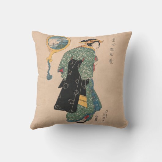 着物日本の女:浮世絵木版プリント クッション (裏面)