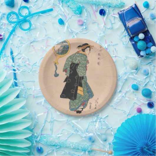 着物日本の女：浮世絵木版プリント ペーパープレート (パーティー)