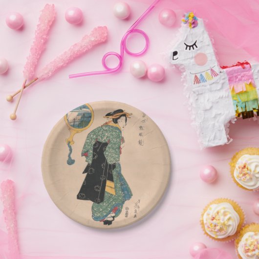 着物日本の女：浮世絵木版プリント ペーパープレート (パーティー)