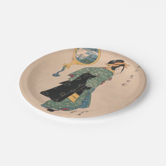 着物日本の女：浮世絵木版プリント ペーパープレート (アングル)