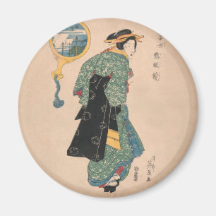 着物日本の女：浮世絵木版プリント マグネット