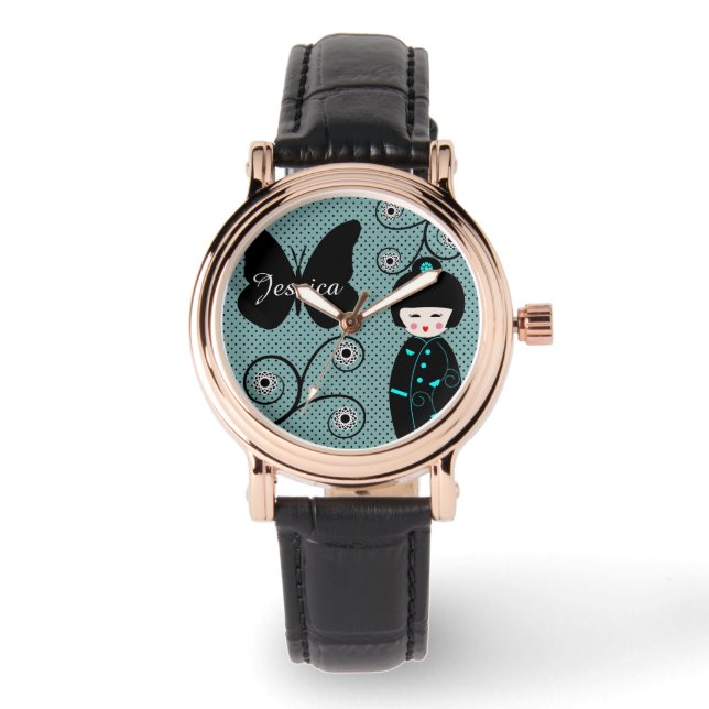 着物日本の姿の人形かわいい 腕時計 (正面)