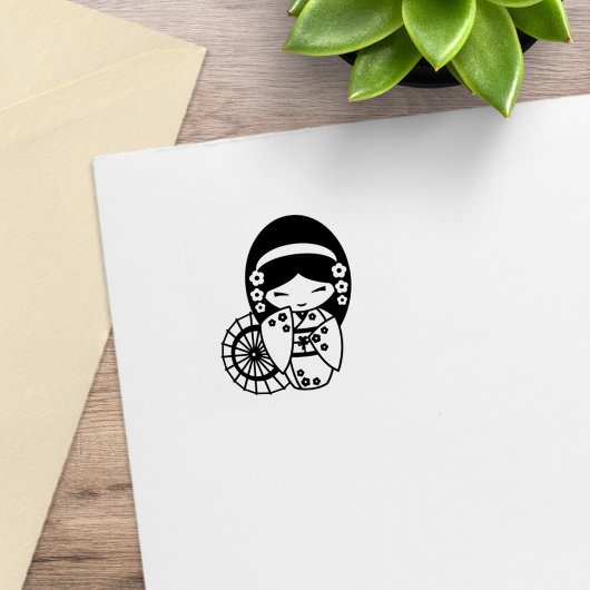 着物日本の姿の傘の芸者ガール2 ラバースタンプ