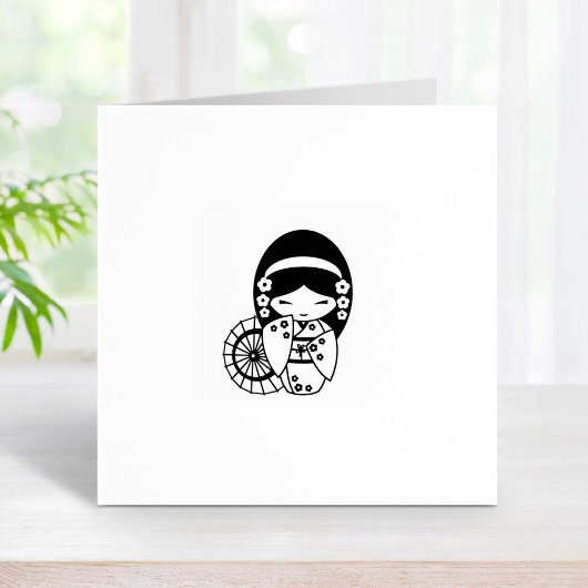 着物日本の姿の傘の芸者ガール2 ラバースタンプ