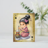 着物日本の料理の少女 ポストカード (スタンド正面)