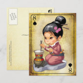 着物日本の料理の少女 ポストカード (正面/裏面)