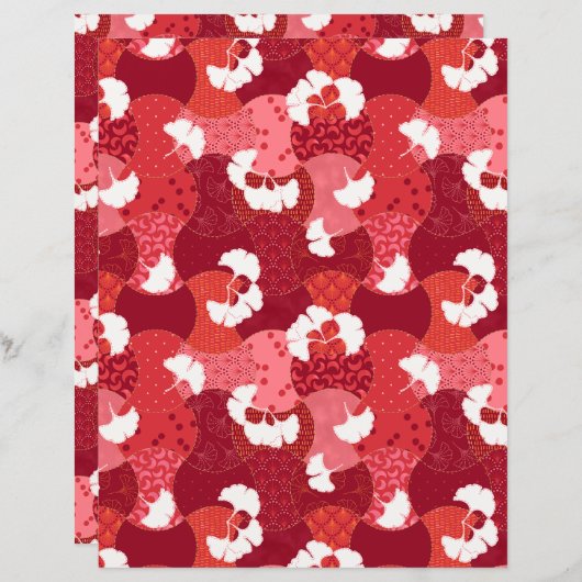 着物日本の柄の赤い銀杏スクラップブック紙 (正面/裏面)