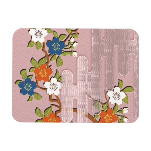 着物日本の柄 – 霧とさくらんぼの花 マグネット (横)