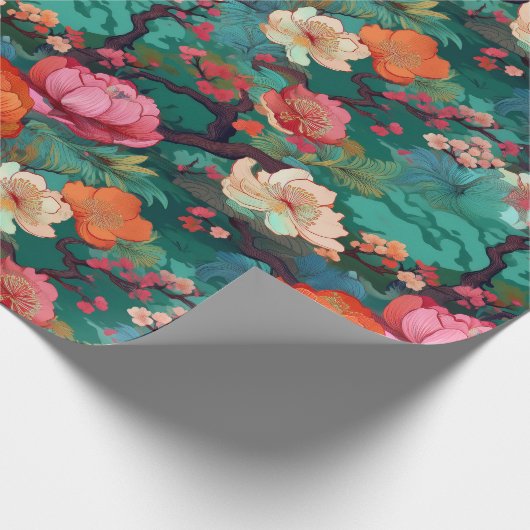 着物日本の桜と牡丹 ラッピングペーパー (角)