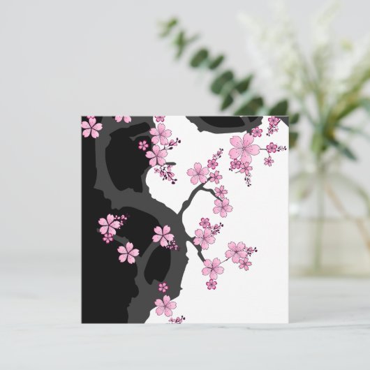 着物日本の白黒ピンク桜石 招待状 (スタンド正面)