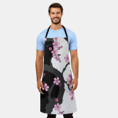 着物日本の白黒ピンク桜 エプロン (着用した状態)