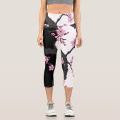 着物日本の白黒ピンク桜 カプリレギンス (正面)