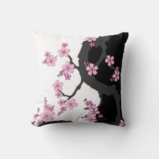 着物日本の白黒ピンク桜 クッション
