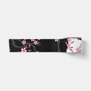 着物日本の白黒ピンク桜 サテンリボン