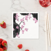 着物日本の白黒ピンク桜 スタンダードカクテルナプキン (インサイチュ)