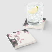 着物日本の白黒ピンク桜 ストーンコースター (横)