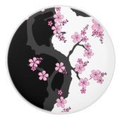 着物日本の白黒ピンク桜 セラミックノブ (正面)