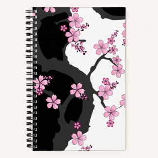 着物日本の白黒ピンク桜 ノートブック