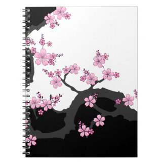着物日本の白黒ピンク桜 ノートブック