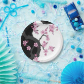 着物日本の白黒ピンク桜 ペーパープレート (パーティー)