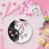 着物日本の白黒ピンク桜 ペーパープレート (パーティー)