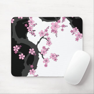 着物日本の白黒ピンク桜 マウスパッド