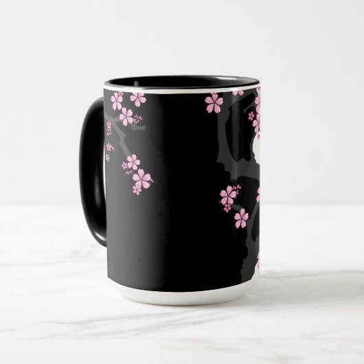 着物日本の白黒ピンク桜 マグカップ (正面左)