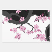 着物日本の白黒ピンク桜 ラッピングペーパーシート (正面)