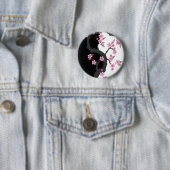 着物日本の白黒ピンク桜 缶バッジ (インサイチュ)